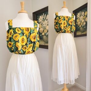 Vintage Sunflower Handmade Crop Top / Cropped Top Made from 90s Vintage Fabric